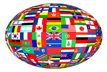 Globe with world flags
